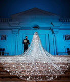 Lace Mermaid Beads Straps Appliques Wedding Dress with Court Train