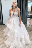 Ivory V Neck Lace Applique Tulle Bridal Wedding Dress