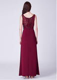 Sequin Lace Scoop Burgundy A-line Evening Dress