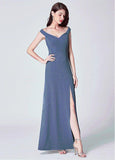 Polyester Off-the-shoulder Burgundy Evening Dress With Slit