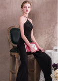 Black Jumpsuit Acetate Satin Jewel Evening Dress