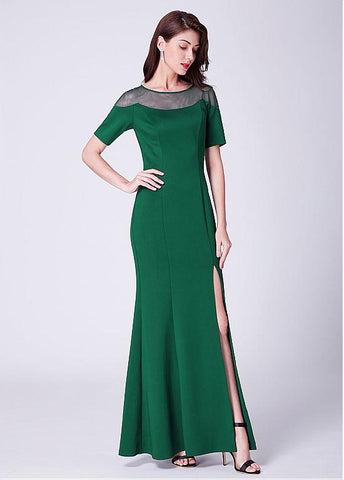 Cotton Jewel Long Green Mermaid Formal Dress With Slit