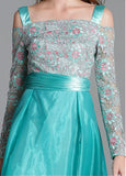 Organza Off-the-shoulder Green A-line Evening Dress