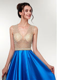 Satin V-neck Beading Long Prom Evening Dress