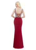 V-neck Red Beading Sexy Mermaid Evening Dress