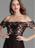 Tulle Off-the-shoulder Brown Short Sleeve A-line Prom Dress