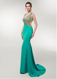 Stretch Satin V-neck Green Mermaid Prom Dress