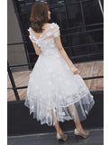 Tulle Tea Length Off The Shoulder Wedding Dress with Flowers