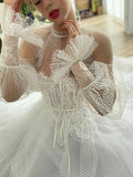 White Long Sleeve Tulle High Neck Wedding Dress