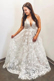 Spaghetti Straps Lace Boho Floral Wedding Dress