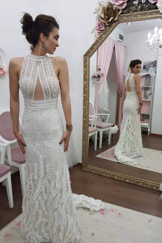 Jewel Neck Keyhole Sexy Mermaid Wedding Dress