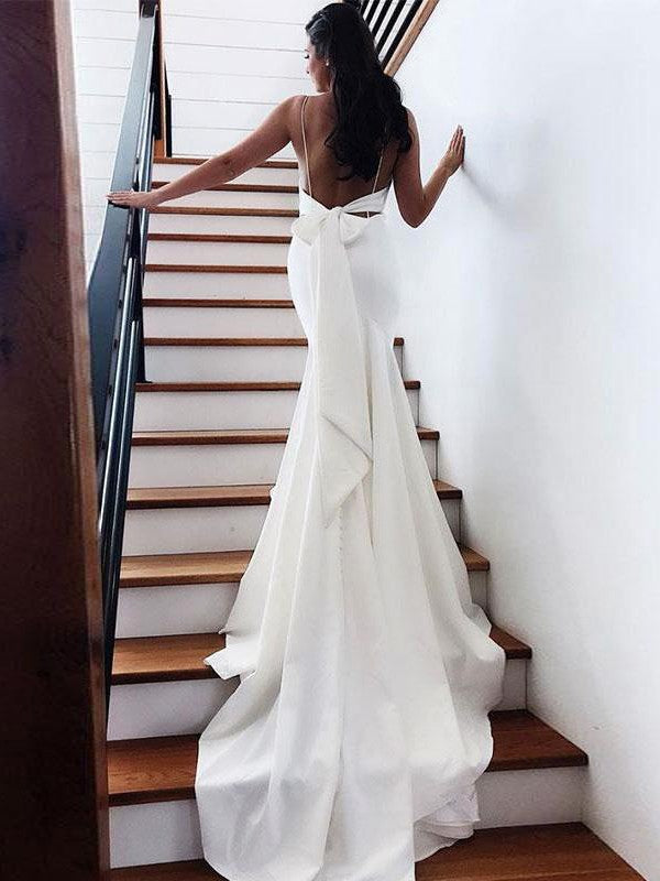 Wedding Dress White Stretch Crepe Long V-neck Sheath 2025 Wedding Dress White Stretch Crepe Long V-neck Sheath 2025