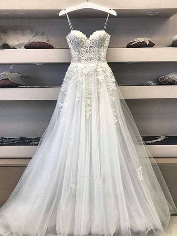 Sweetheart Tulle Appliques A Line Wedding Dress