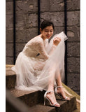 See-through Long Sleeves Short Tulle Short Wedding Dress