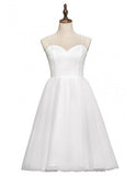 Spaghetti Straps Tea Length 80s Vintage Ballet Wedding Dress
