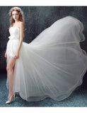 Strapless Long Detachable Skirt Lace Short Bridal Wedding Dress