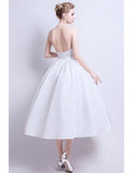 Ball gown Vintage Satin Tea Length Wedding Dress with Pockets