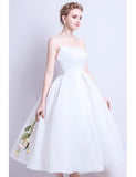 Ball gown Vintage Satin Tea Length Wedding Dress with Pockets