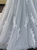 V Neck Lace Tulle Appliues Gray Wedding Dress