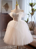 Pearls Tulle Lace Short White Sweetheart Homecoming Dress