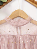 Pink Girls Stars Ruffles Frill Neck Tulle Princess Dress