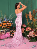 Pink Strapless Mermaid Sequin Prom Party Dress