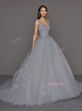 Square Neck Flower Tulle A Line Wedding Dress