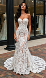 Lace Trumpet Mermaid Tulle White Sweetheart Wedding Dress