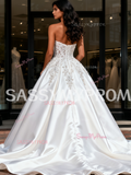 Sweetheart Beading Satin Ball Gown Wedding Dress With Slit