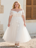 Off The Shoulder Ankle Length Tulle Plus Size Wedding Dress