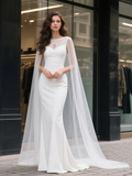 Trumpet Mermaid Shawl Satin Scoop Wedding Dress