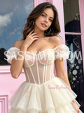 White Puffy Sleeve Short Mini Tulle Homecoming Dress