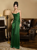 Ruched Satin Sheath Column Dark Green Prom Dress