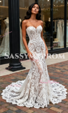 Lace Trumpet Mermaid Tulle White Sweetheart Wedding Dress