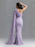 One Shoulder Shawl Trumpet Mermaid Lavender Prom Dress