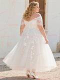 Off The Shoulder Ankle Length Tulle Plus Size Wedding Dress