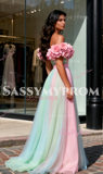 Ombre Pink A Line Tulle Off The Shoulder Prom Dress