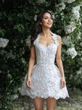 Cute Halter Lace Short Mini Wedding Dress