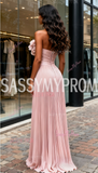 Pink Sweetheart Chiffon Flower A Line Pleats Prom Dress