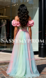 Ombre Pink A Line Tulle Off The Shoulder Prom Dress