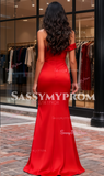 Trumpet Mermaid Sweetheart Red Satin Ruched Prom Dress With Slit