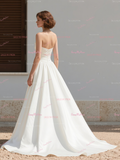 Satin A Line Pockets Ruched Sweetheart Wedding Dress With Slit