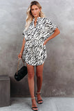 Irregular Loose Short Sleeve Zebra Print Shirt Dress
