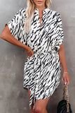 Irregular Loose Short Sleeve Zebra Print Shirt Dress