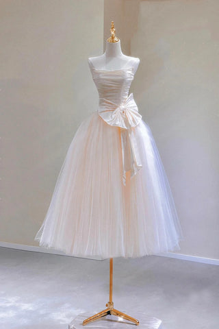 Strapless Tulle Short A-Line Champagne Party Dress