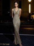 Halter Sparkle Ankle Length Silver Sequin Party Dress