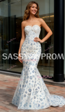 Blue Lace Trumpet Mermaid Sweetheart Beading Prom Dress