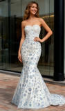 Blue Lace Trumpet Mermaid Sweetheart Beading Prom Dress