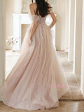 Tulle Off The Shoulder Light Pink Sheer Prom Dress