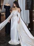 Long Sleeve Satin Trumpet Mermaid Off The Shoulder Wedding Dress